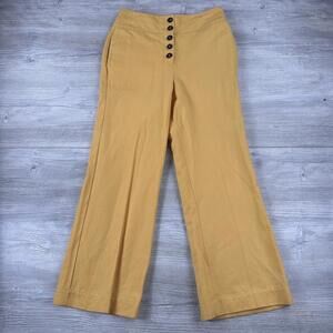 Boden Dress Pants Womens 10R 31x29 Yellow Button Fly Linen Flared Trouser Bells